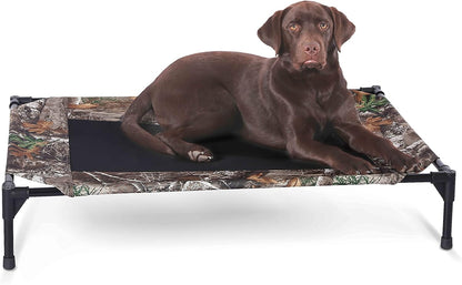 K&H Pet Products Cooling Elevated Dog Bed Outdoor Raised Dog Bed with Washable Breathable Mesh, Dog Cot Bed No-Slip Rubber Feet, Portable Dog Cot Outdoor Dog Bed, Large Realtree Edge Camo/Black Mesh