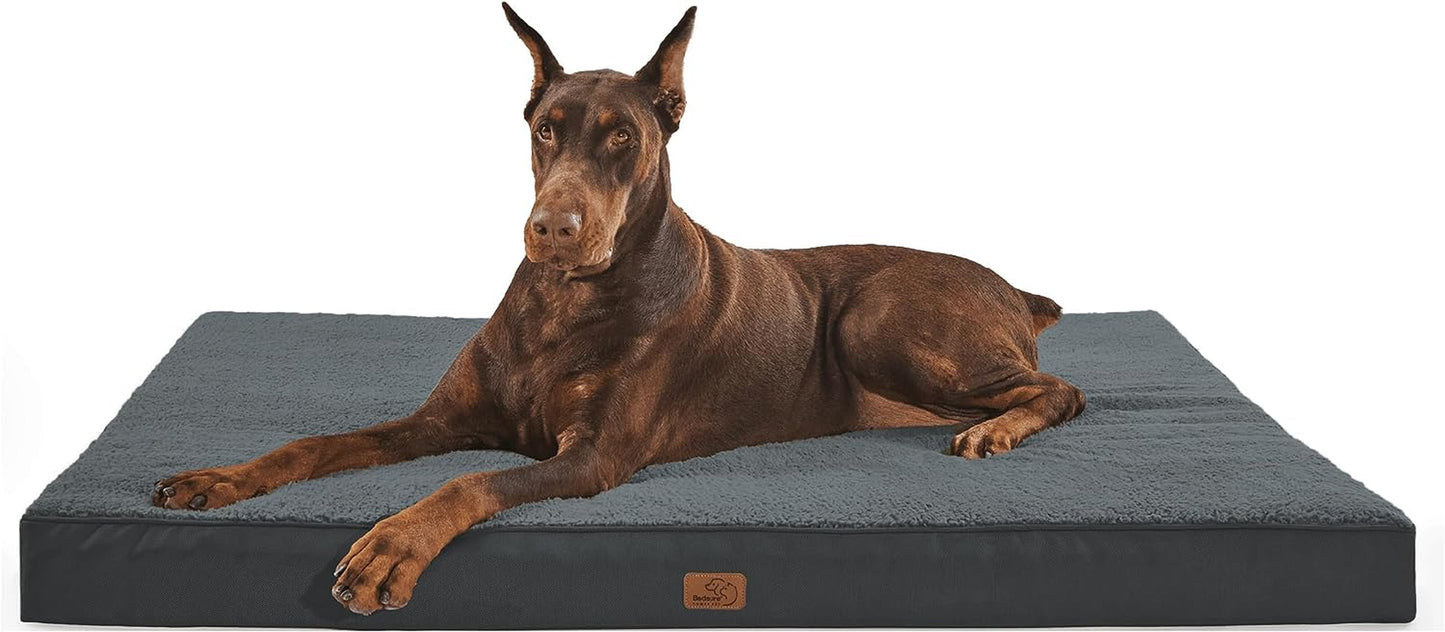 Bedsure Jumbo Dog Bed for Large Dogs - XXL Orthopedic Dog Beds with Removable Washable Cover, Egg Crate Foam Pet Bed Mat, Suitable for Dogs up to 150Lbs, Dark Grey