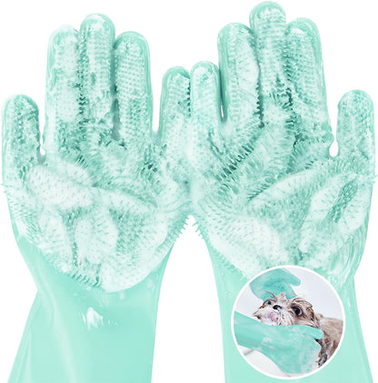 Pecute Pet Grooming Gloves, Heat Resistant Cat Bathing Gloves with High-Density Teeth, Silicone Dog Bathing Gloves with Enhanced Five Finger Design, Bathing and Massaging for Dogs and Cats