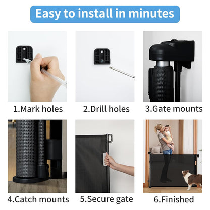 Retractable Baby Gate,Mesh Baby Gate or Mesh Dog Gate,33" Tall,Extends up to 55" Wide,Child Safety Gate for Doorways, Stairs, Hallways, Indoor/Outdoor（White,33"X55"
