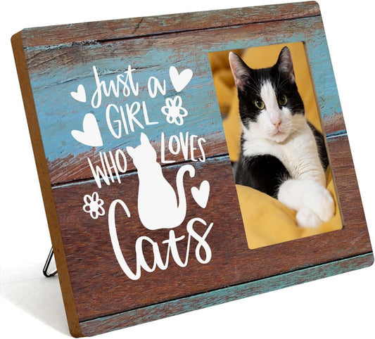 Cat Mom Photo Frame Cat Gifts for Cat Lovers Cat Picture Frame Birthday Christmas Friendship Gifts for Women Bestie Niece BFF Daughter Sister Rustic Wooden Picture Frames