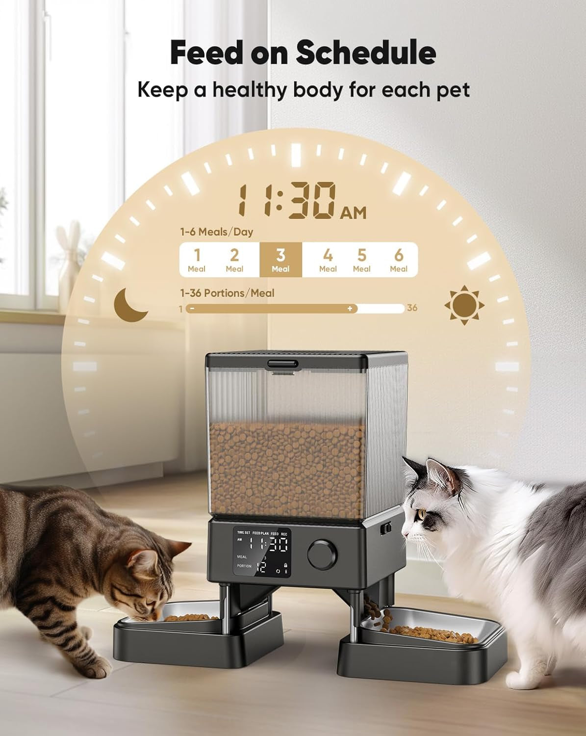 Oneisall Automatic Cat Feeder for 2 Cats, 20 Cups/5L Automatic Cat Food Dispenser for Small Pets Indoor, Timed Cat Feeder for Dry Food