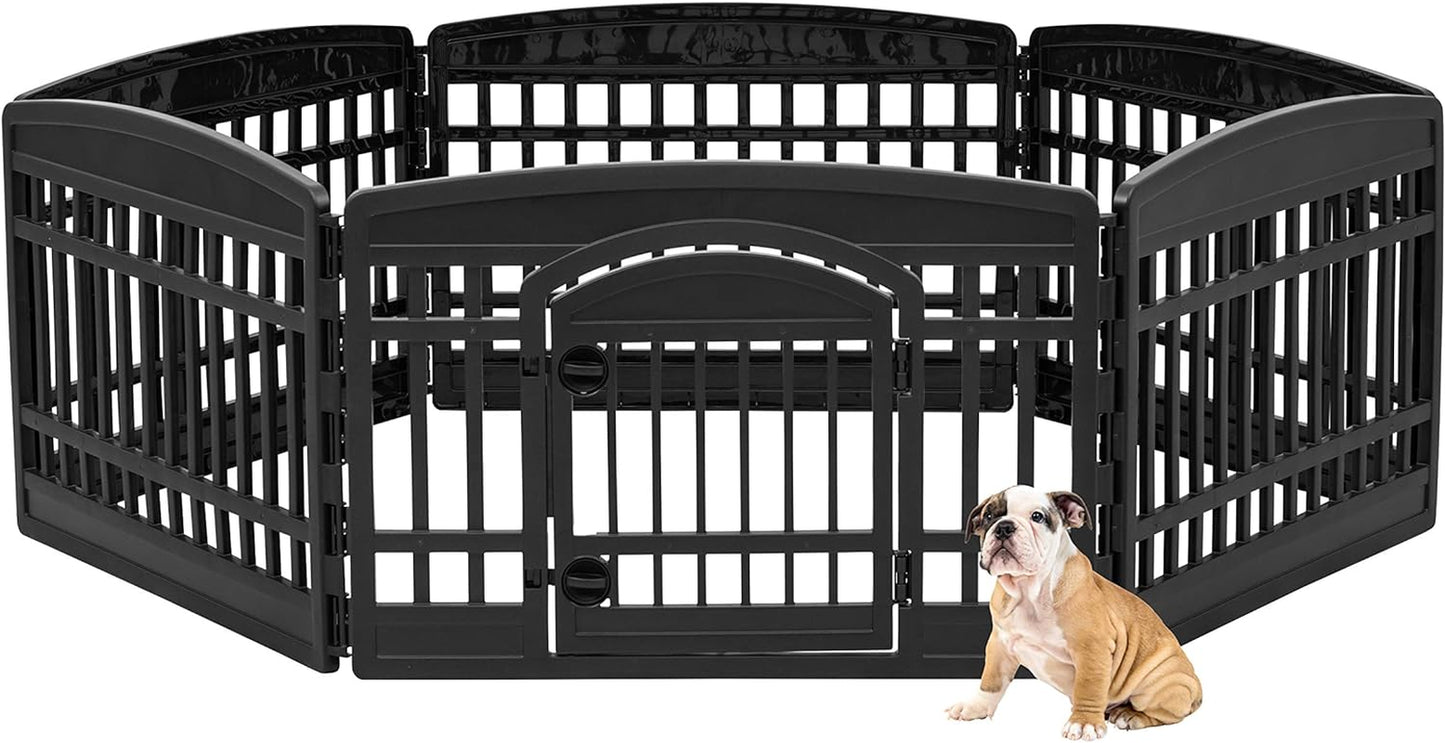 IRIS USA 24" Exercise 6-Panel Pet Playpen with Door, Dog Cat Playpen for Puppy Small Dogs Keep Pets Secure Easy Assemble Easy Storing Customizable Non-Skid Rubber Feet, Black