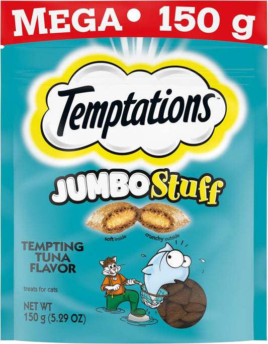 Temptations Jumbo Stuff Crunchy and Soft Cat Treats Tempting Tuna Flavor, (10) 5.3 Oz. Pouches