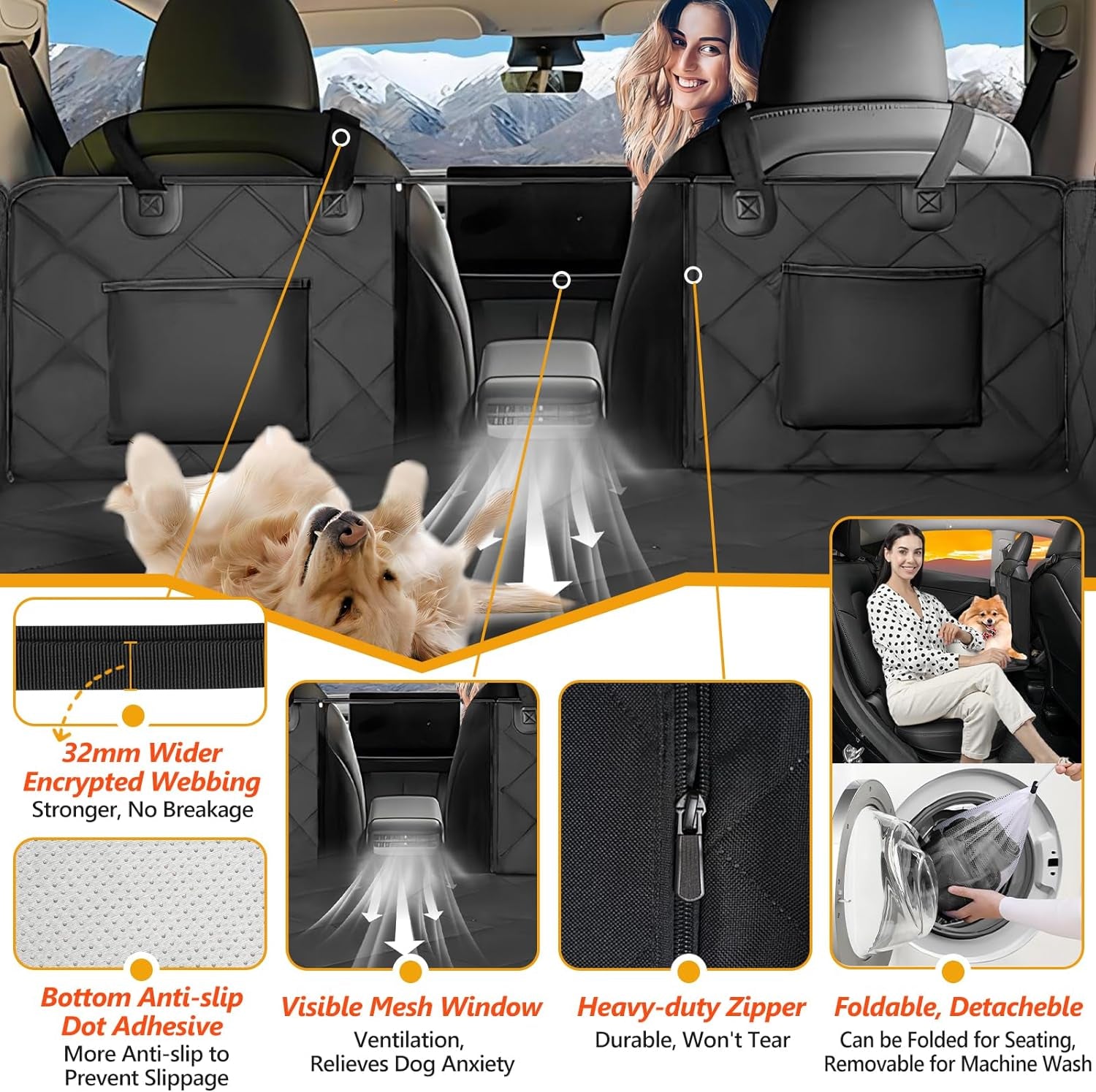 Back Seat Extender for Dogs Truck-Large Space, Truck Dog Seat Cover Back Seat Hard Bottom Holds 400Lbs, Sturdy Pet Seat Covers for Trucks, Waterproof Backseat Dog Hammock for Truck