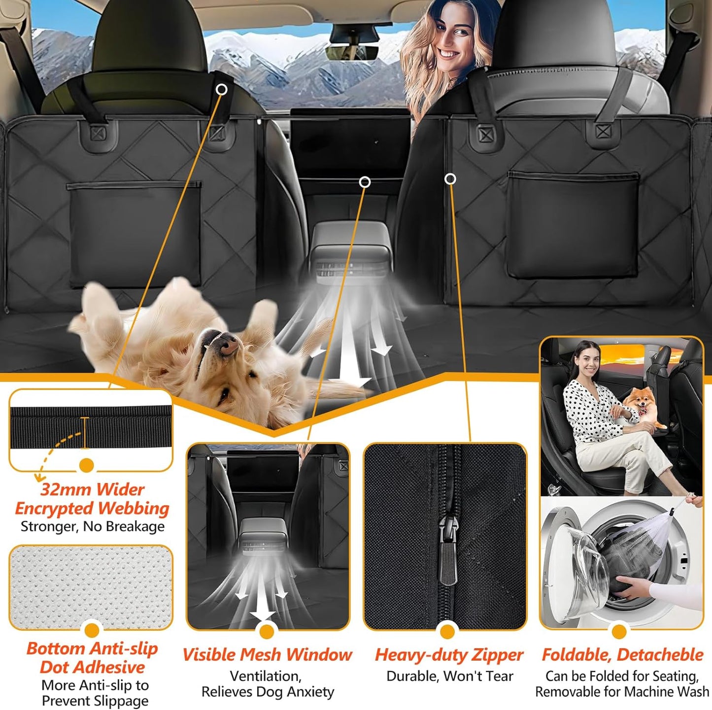 Back Seat Extender for Dogs-Large Space, Dog Car Seat Cover Hard Bottom Holds 400Lbs, Sturdy Backseat Extender for Dogs, Waterproof Dog Hammock for Car Dog Car Bed for Car, SUV, Truck