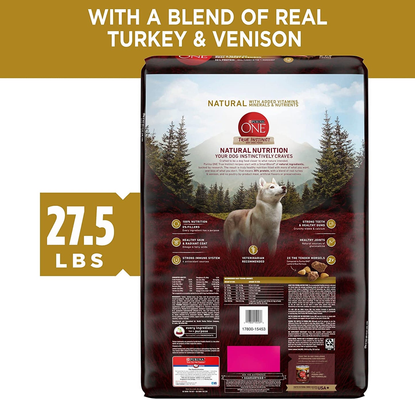 Purina ONE True Instinct with a Blend of Real Turkey and Venison Dry Dog Food - 15 Lb. Bag