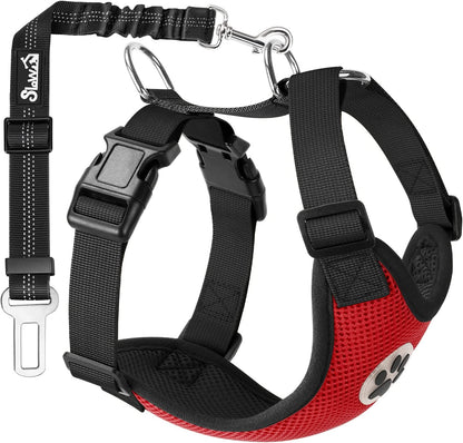 Slowton Dog Seat Belt Harness for Car, Dog Car Harness Adjustable Mesh Breathable & Dog Seatbelt Safety Tether with Elastic Bungee for Small Medium Large Pets(Red, Single Clip, XXS)