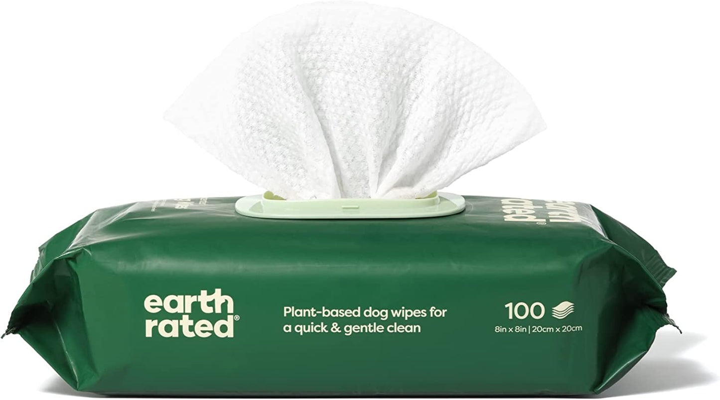 Earth Rated Hypoallergenic Dog Wipes, Cleaning and Odor-Controlling Grooming Wipes for Paws, Body, and Butt, Perfect for Puppy and Adult Dogs, Lavender Scented, 100 Count