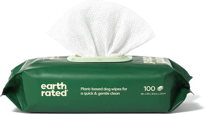 Earth Rated Dog Wipes, Thick Plant Based Grooming Wipes for Easy Use on Paws, Body and Bum, Unscented, 400 Count