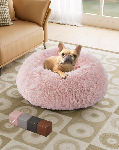 Calming Donut Bed for Dogs and Cats, Ultra Soft Circle Bed, Cozy, Waterproof, Zipper Cover, 23 in Bed, Small Dog Bed (Pink)