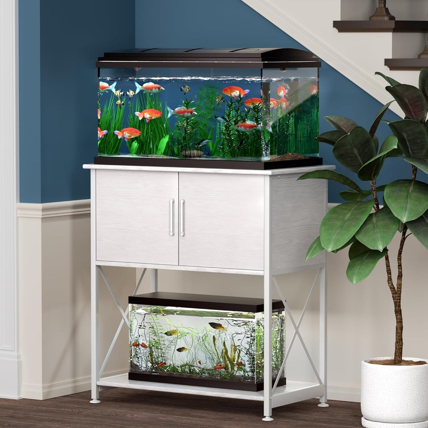 20-29 Gallon Aquarium Stand Metal Frame Fish Tank Stand with Cabinet Storage, for 20 Gallon Long Aquarium,30.7" L*16.5" W Tabletop,330LBS Capacity White PG01YGW