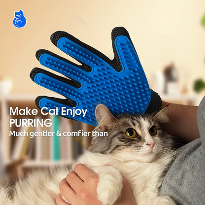 Upgrade Version Pet Grooming Glove - Gentle Deshedding Brush Glove - Efficient Pet Hair Remover Mitt - Enhanced Five Finger Design - Perfect for Dog & Cat with Long & Short Fur - 1 Pair