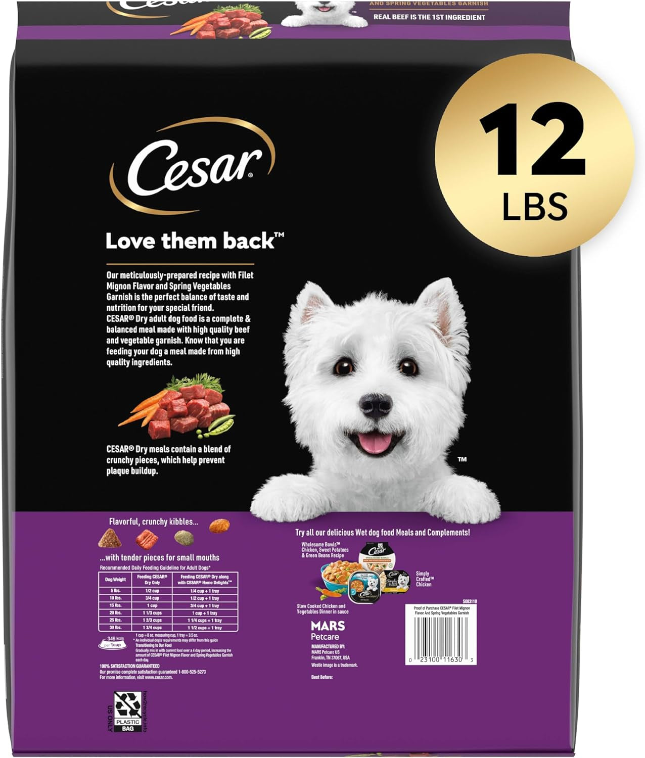 CESAR Small Breed Dry Dog Food Rotisserie Chicken Flavor and Spring Vegetables Garnish, 12 Lb. Bag