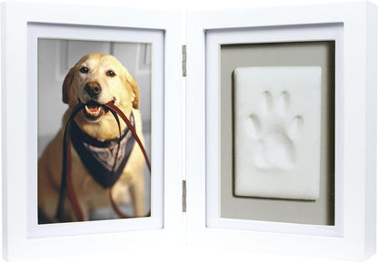 Pearhead Pet Paw Print Photo Frame with Clay Imprint Kit, Pawprint Making Kit, Cat or Dog Memorial Keepsake Gift, Pet Home Décor, Wooden Tabletop Picture Frame, Solid White