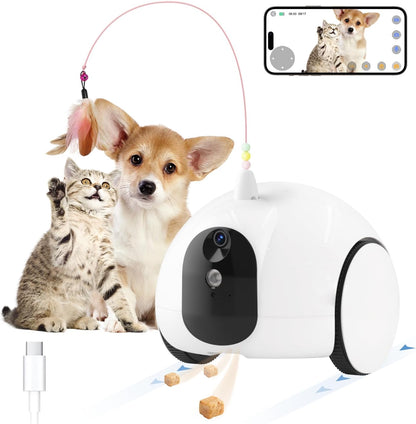 New Model 2024 Smart Cat Camera,Full House Mobile Monitoring Automatic Pet Feeder for Cats and Dogs,Phone App Controlled, 1080P Full HD Pet Camera,Two-Way Audio,Supports 2.4G Network (White)