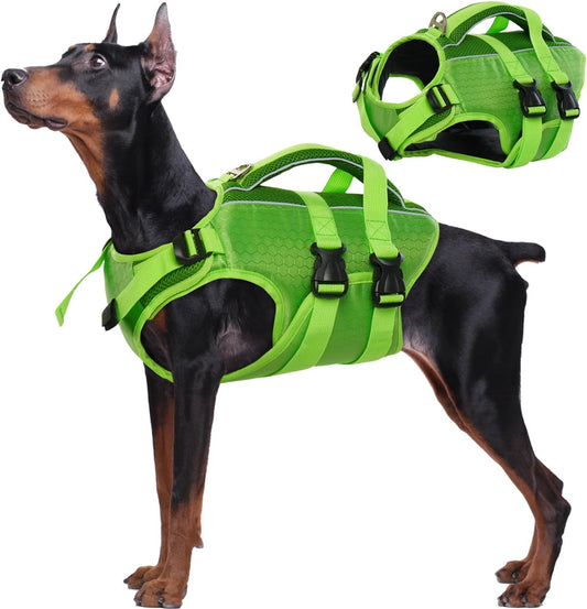 Kuoser Dog Life Jacket High Flotation, Reflective Dog Life Vest for Swimming Boating, Adjustable Small Medium Large Dog lifejacket, Lightweight Dog life Preserver Rescue Handle Spring Summer Pool