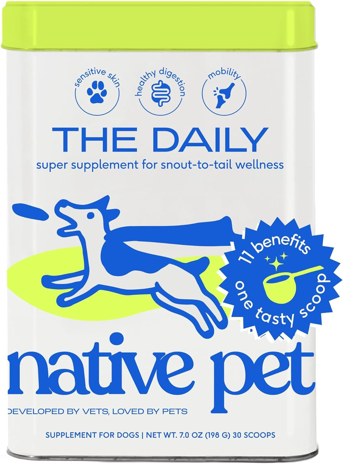 Native Pet the Daily Dog Supplement - 11 in 1 Dog Multivitamin - Tasty Scoop with Dog Vitamins and Supplements - Super Multi Vitamin for Dog - 12 Active Ingredients (7 Oz.)