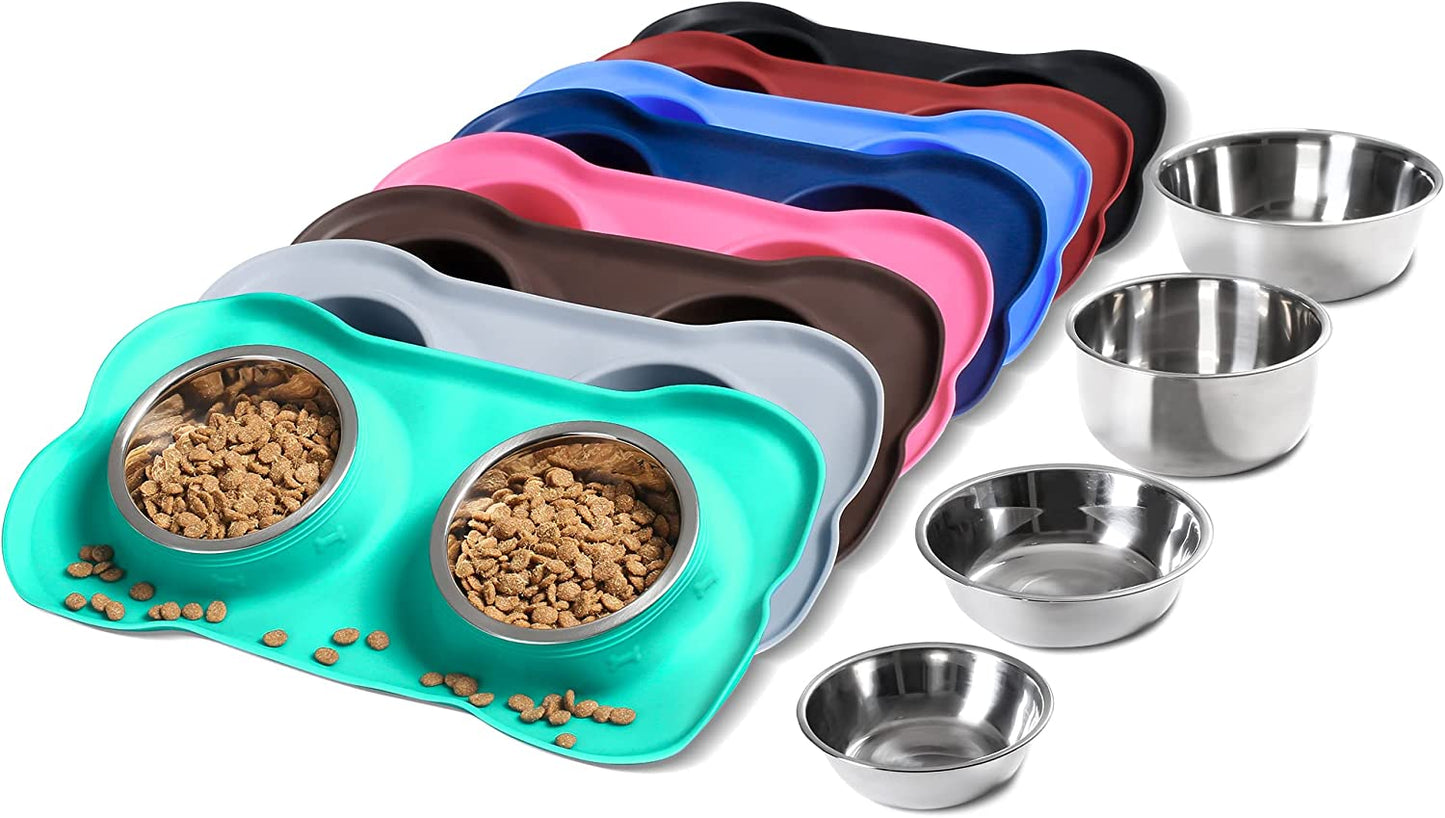 Hubulk Pet Dog Bowls 2 Stainless Steel Dog Bowl with No Spill Non-Skid Silicone Mat + Pet Food Scoop Water and Food Feeder Bowls for Feeding Small Medium Large Dogs Cats Puppies (Small, Mint Green)