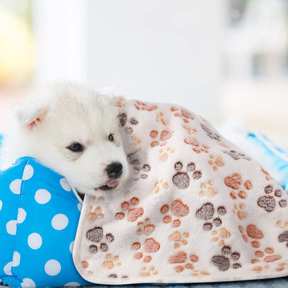 4 Pcs Pet Blanket Dog Puppy Blanket Paw Print Fleece Blanket for Small Medium Pet Dog Cat Warm Soft Sleep Mat Guinea Pig Cage Liners Blanket (Milky White,Small)