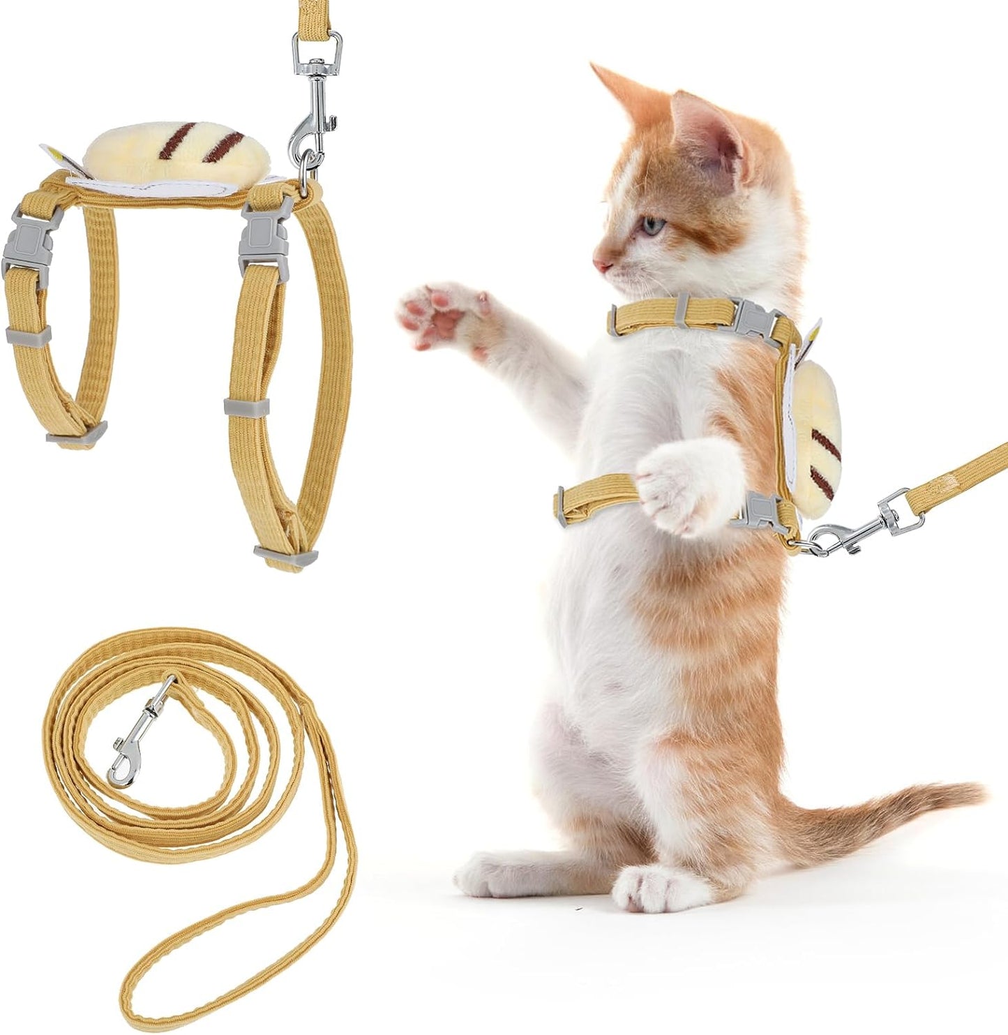 Cat Harness and Leash Set, Adjustable Gradient Kitten Harness Escape Proof Harness with Leash for Kitty Outdoor Walking (Vanilla Yellow)