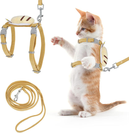 Cat Harness and Leash Set, Adjustable Gradient Kitten Harness Escape Proof Harness with Leash for Kitty Outdoor Walking (Vanilla Yellow)