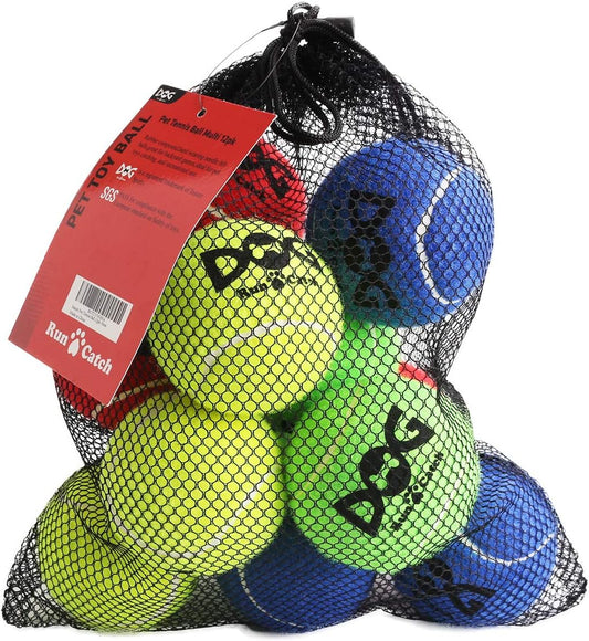 Tennis Ball for Dog Pack of 12 Colorful Easy Catching Pet Dog Ball (2.5Inch-4Colors)