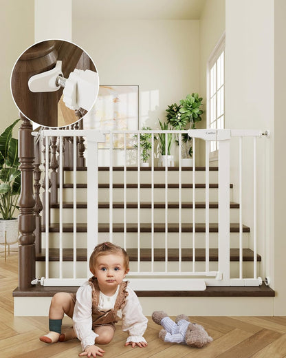 Cumbor 29.7-46" Baby Gate for Stairs, Mom'S Choice Awards Winner-Auto Close Dog Gate for the House, Easy Install Pressure Mounted Pet Gates for Doorways, Easy Walk Thru Wide Safety Gate for Dog, White