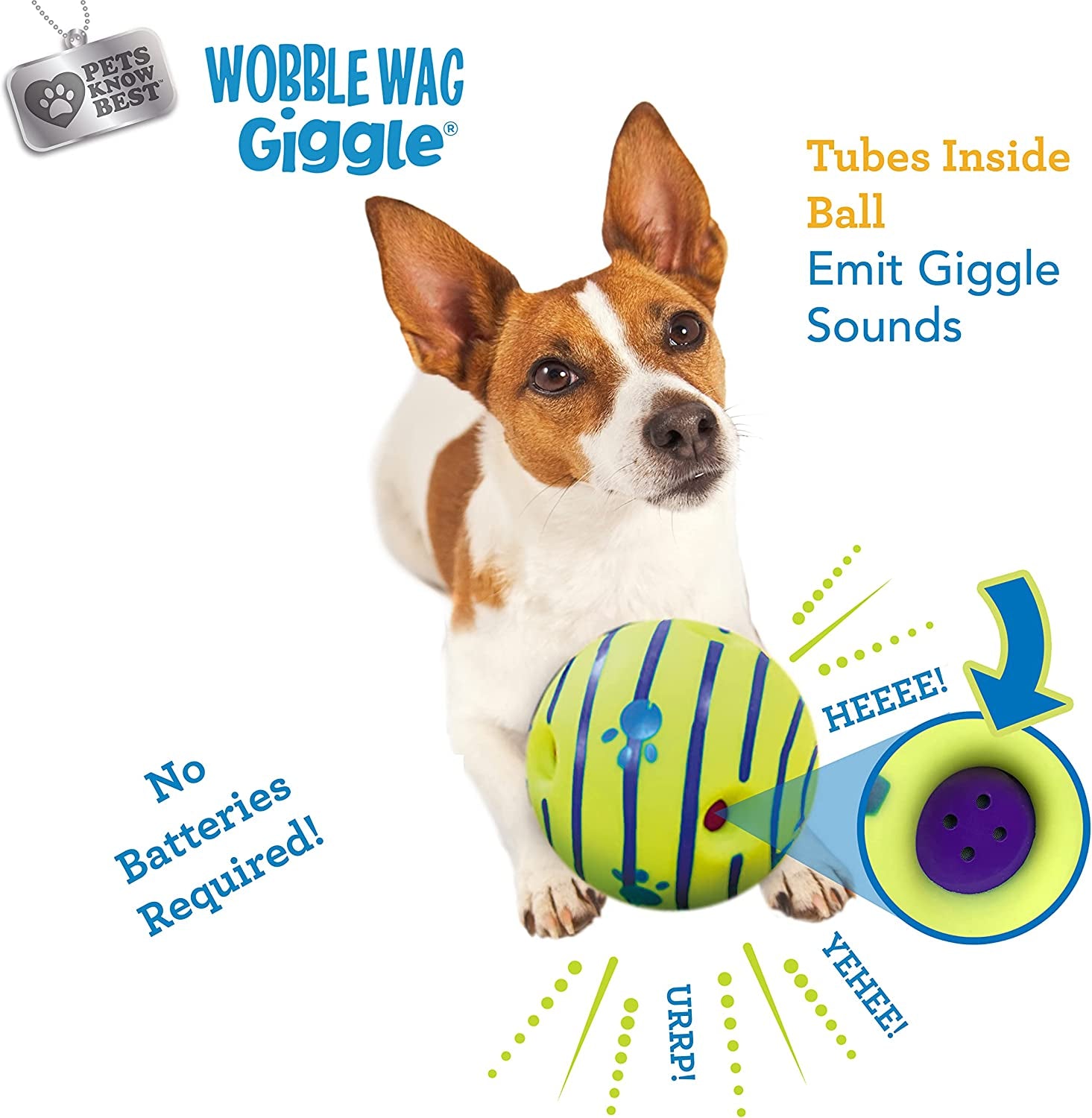 Wobble Wag Giggle Ball 2 Pack- Interactive Dog Toy, Fun Giggle Sounds When Rolled or Shaken, Pets Know Best, 1 Original & 1 Glow in the Dark Ball