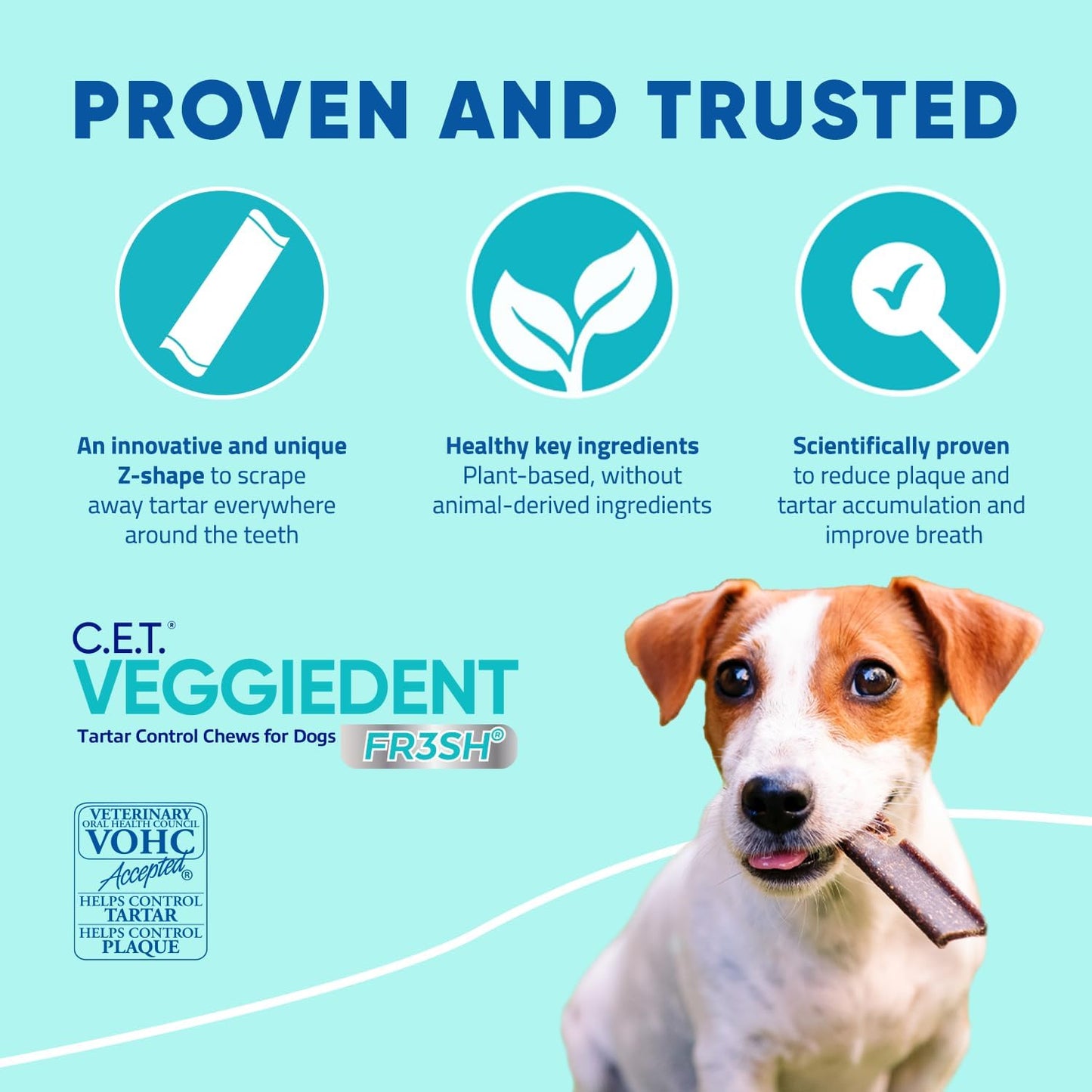 Virbac CET Veggiedent FR3SH Tartar Control Chews for Large Dogs over 66 Pounds, Plant-Based Formula, 30 Count Bag