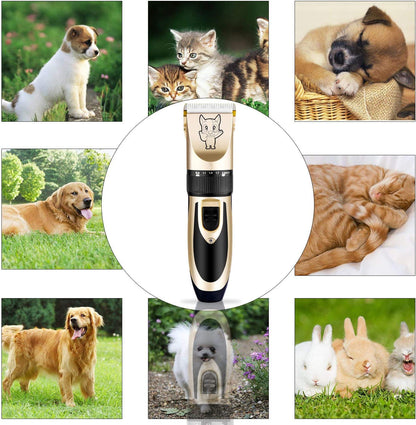 Dog Grooming Kit Clippers, Low Noise, Electric Quiet, Rechargeable, Cordless, Pet Hair Thick Coats Clippers Trimmers Set, Suitable for Dogs, Cats, and Other Pets (Silver)