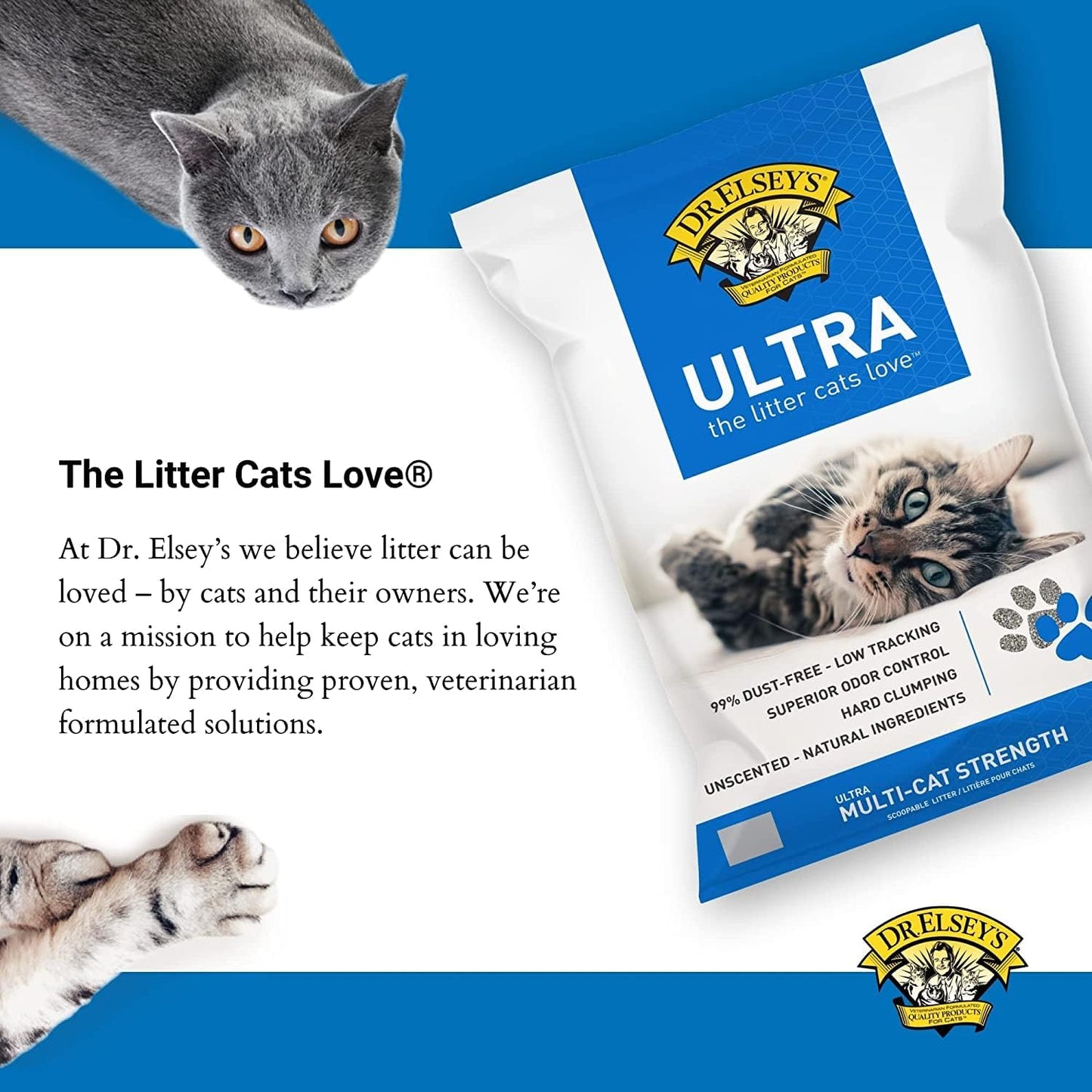 Dr. Elsey'S Premium Clumping Cat Litter - Ultra - 99.9% Dust-Free, Low Tracking, Hard Clumping, Superior Odor Control, Unscented & Natural Ingredients