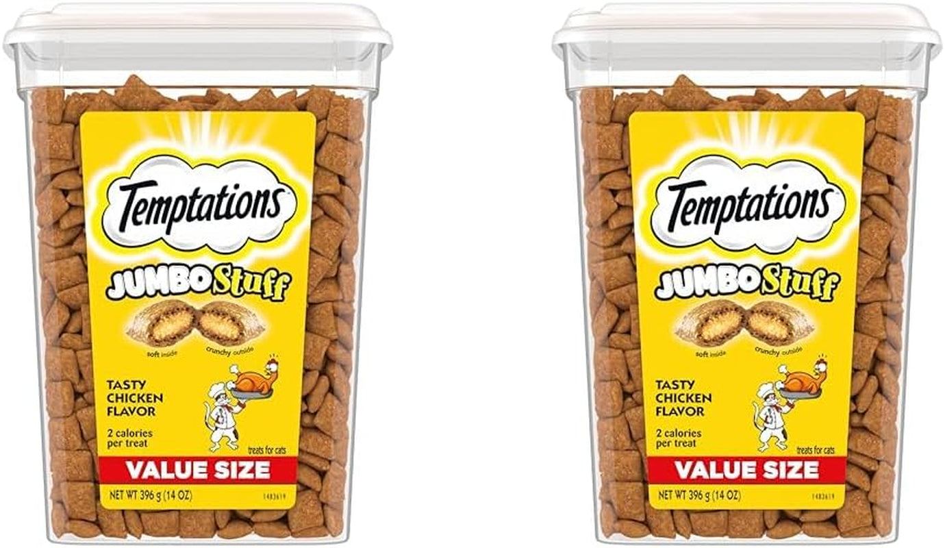 Temptations Jumbo Stuff Crunchy and Soft Cat Treats, Tasty Chicken Flavor, 14 Oz. Tub, (Pack of 2)