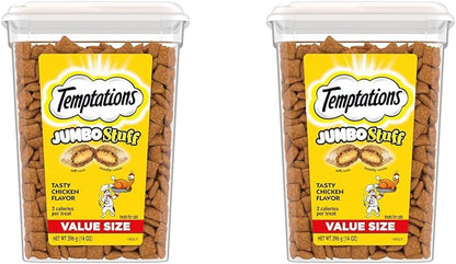 Temptations Jumbo Stuff Crunchy and Soft Cat Treats, Tasty Chicken Flavor, 14 Oz. Tub, (Pack of 2)