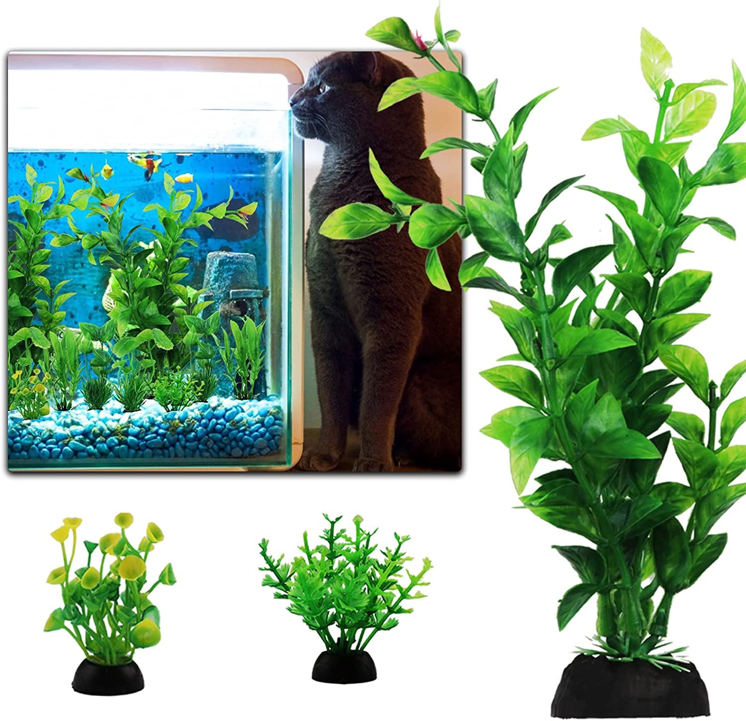 Fish Tank Accessories Green Plants, 10pcs Green Fish Tank Decorations, Aquarium Decor Plastic Plants