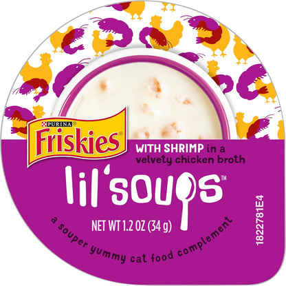 Purina Friskies Natural, Grain Free Wet Cat Food Lickable Cat Treats, Lil' Soups With Shrimp in Chicken Broth - 1.2 oz. Cups (Pack of 8)