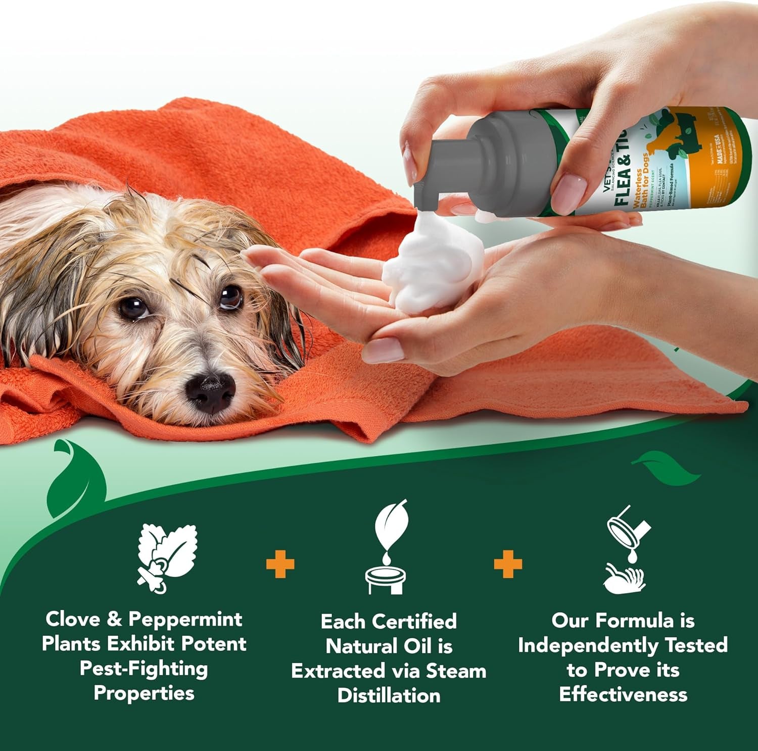 Vet'S Best Flea & Tick Waterless Bath Foam for Dogs - Flea-Killing Dry Shampoo for Dogs - Plant-Based Ingredients - Certified Natural Oils - 8 Oz