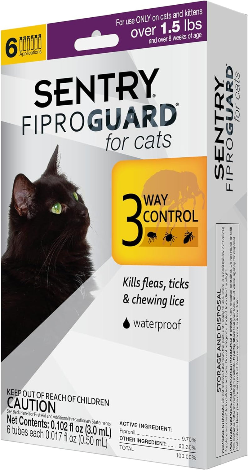 SENTRY Fiproguard for Cats, Flea and Tick Prevention for Cats (1.5 Pounds and Over), Includes 6 Month Supply of Topical Flea Treatments