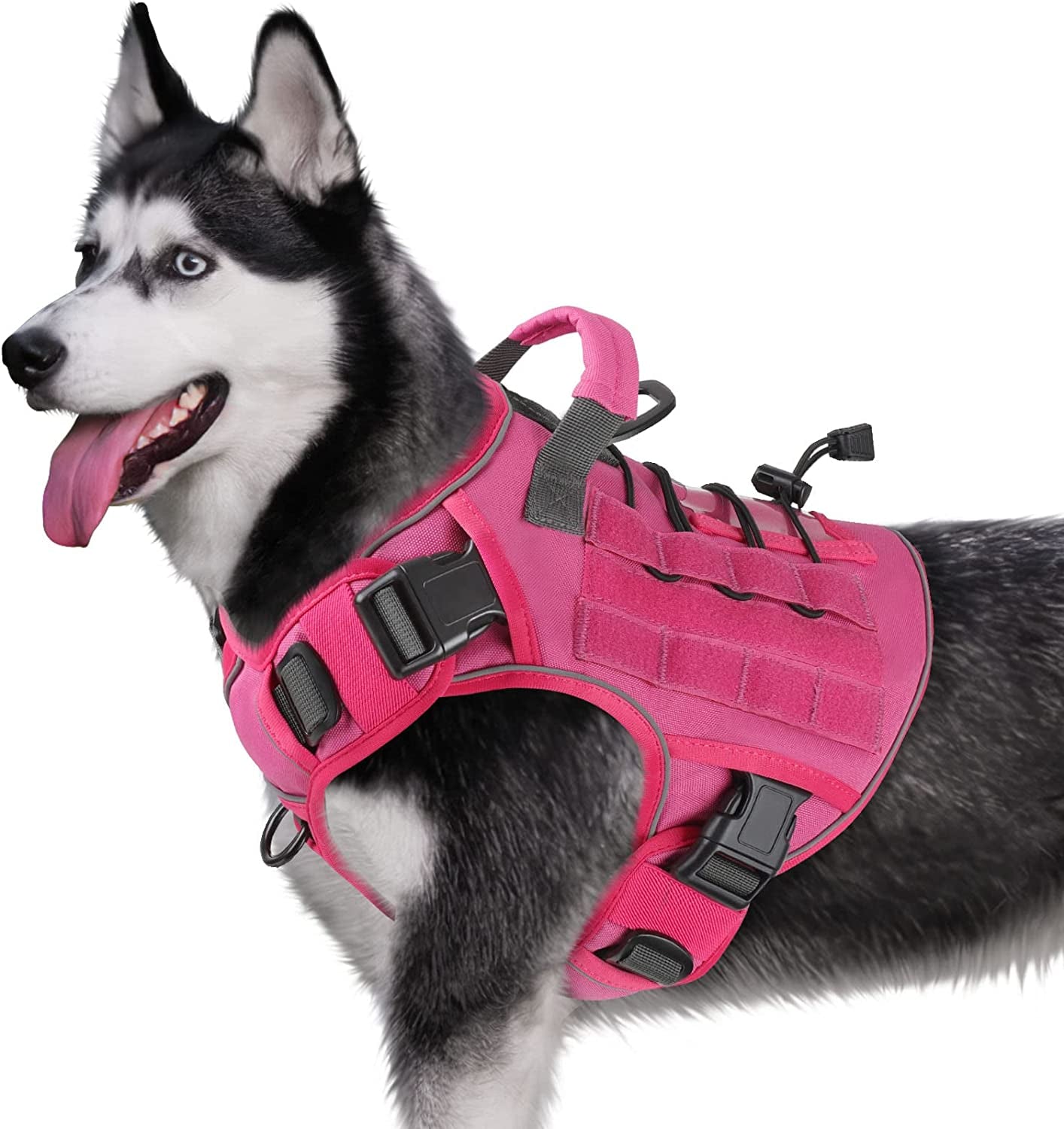 WINGOIN Pink Harness with Handle Tactical Dog Harness for Large Dogs No Pull Adjustable Reflective K9 Military Dog Vest Harnesses for Labrador Retriever, Siberian Husky, German Shepherd Dog (L)