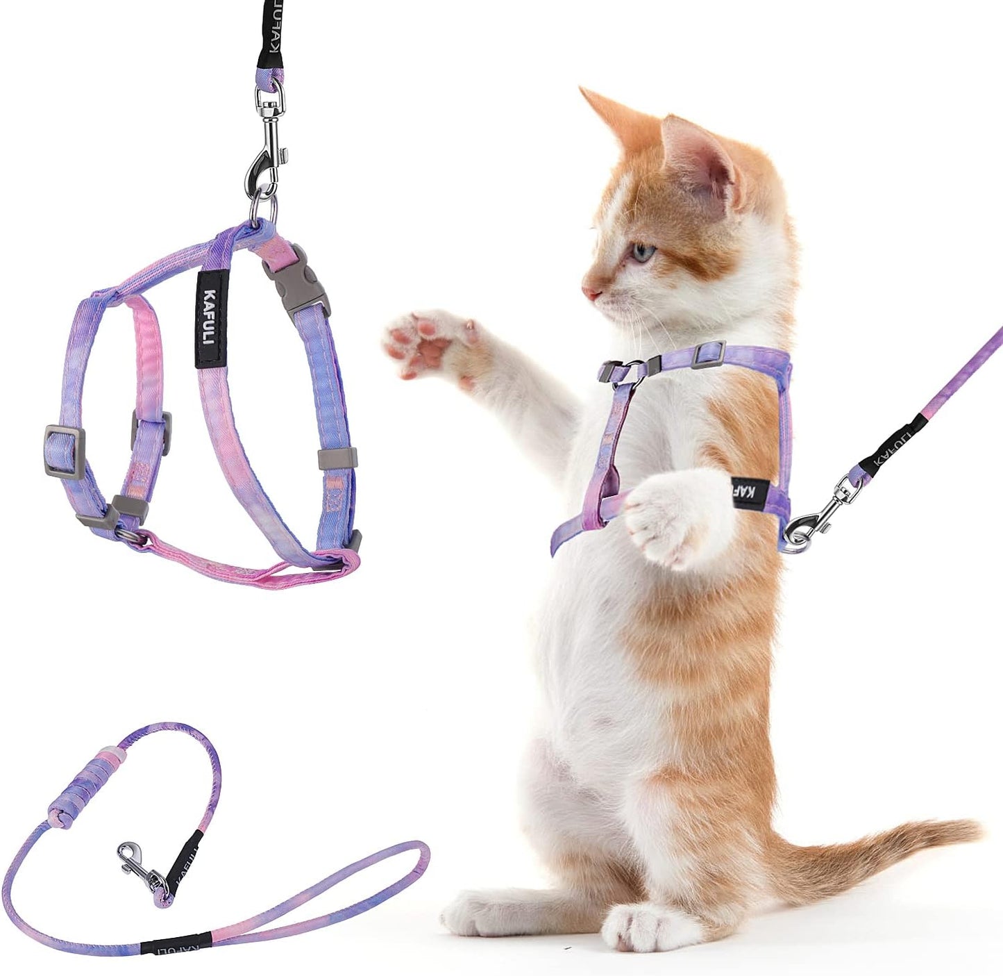 Cat Harness and Leash Set, Adjustable Gradient Kitten Harness Escape Proof Harness with Leash for Kitty Outdoor Walking (Vanilla Yellow)