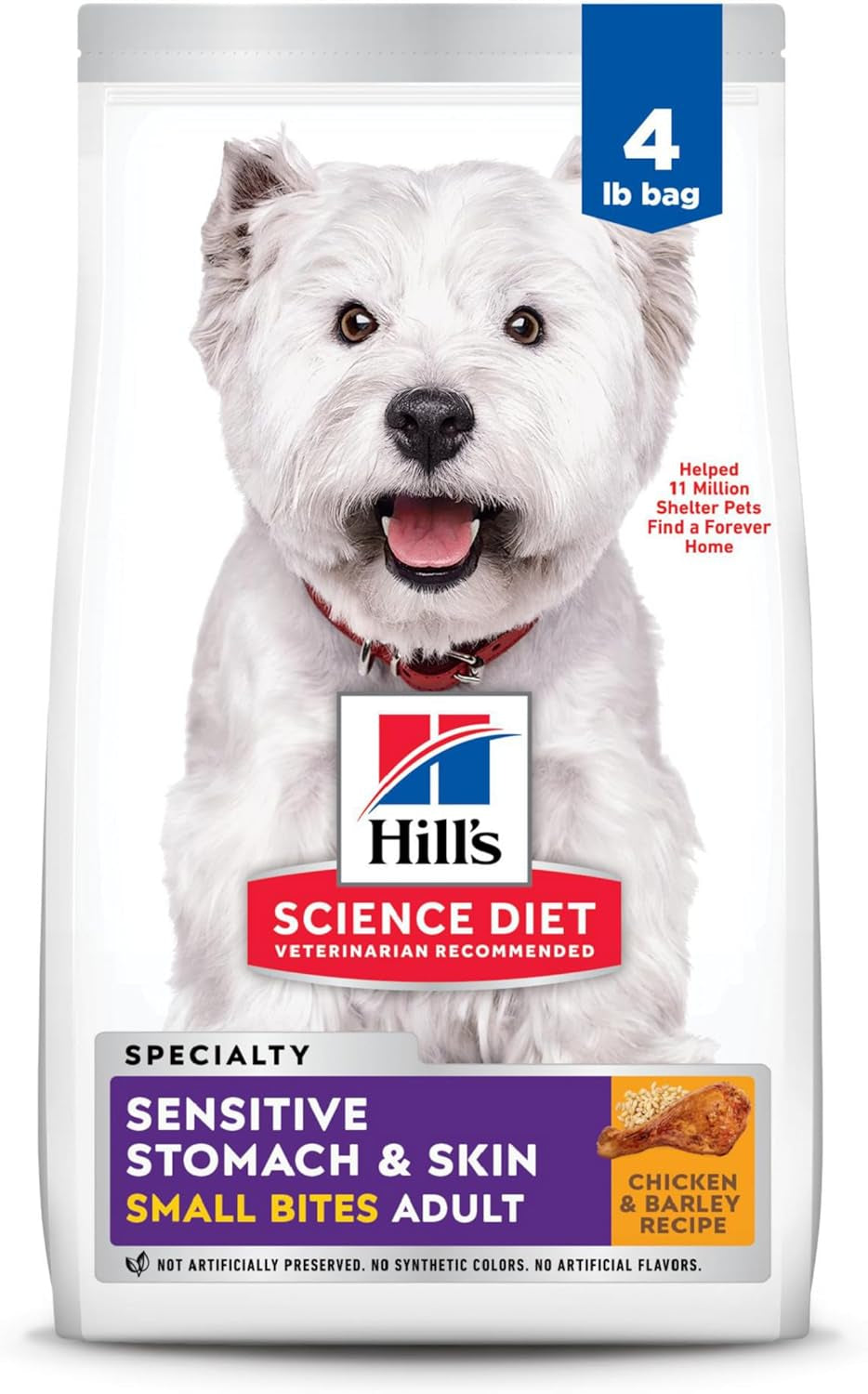 Hill'S Science Diet Adult Sensitive Stomach and Skin, Small Bites Dry Dog Food, Chicken & Barley Recipe, 4 Lb. Bag