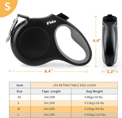 Fida Heavy Duty Retractable Dog Leash,16 Ft Dog Walking Leash for Small Medium Dogs up to 44 Lbs, Tangle Free. (Medium, Black)