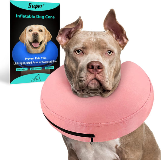 Supet Inflatable Dog Cone Collar Alternative after Surgery, Dog Neck Donut Collar Recovery E Collar to Stop Licking, Soft Dog Cone for Medium Large Dogs