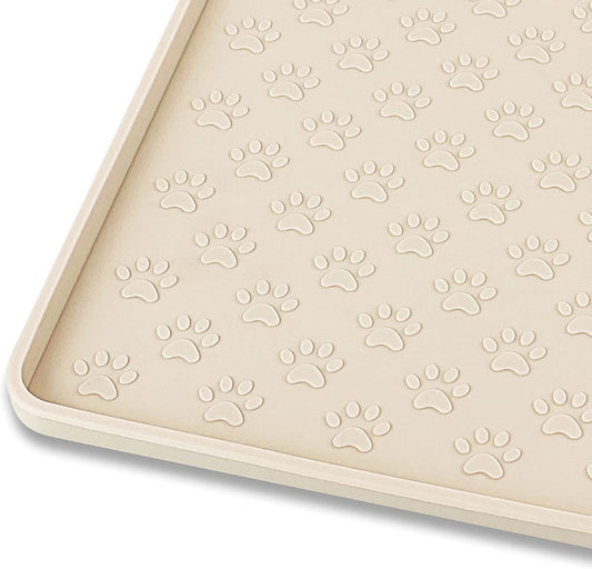 Ptlom Silicone Pet Placemat for Dog and Cat, Waterproof Non-Slip Pet Feeding Bowl Mats for Food and Water, Small Medium Large Tray Mat Prevent Residues from Spilling to Floor, Beige, 24.5" 16.5"