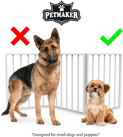 Pet Gate - 3-Panel Indoor Foldable Dog Fence for Stairs, Hallways or Doorways - 54X24-Inch Retractable Wood Freestanding Dog Gates by PETMAKER (White)