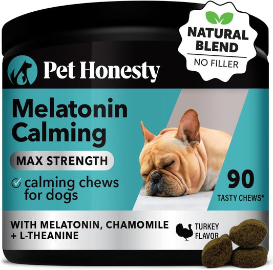 Pet Honesty Calming Melatonin for Dogs - Natural Dog Anxiety Relief with Chamomile + L-Theanine, Soft Calming Chews for Dogs Helps Aid with Stress, Thunder, Fireworks, Chewing, Barking (90 Count)