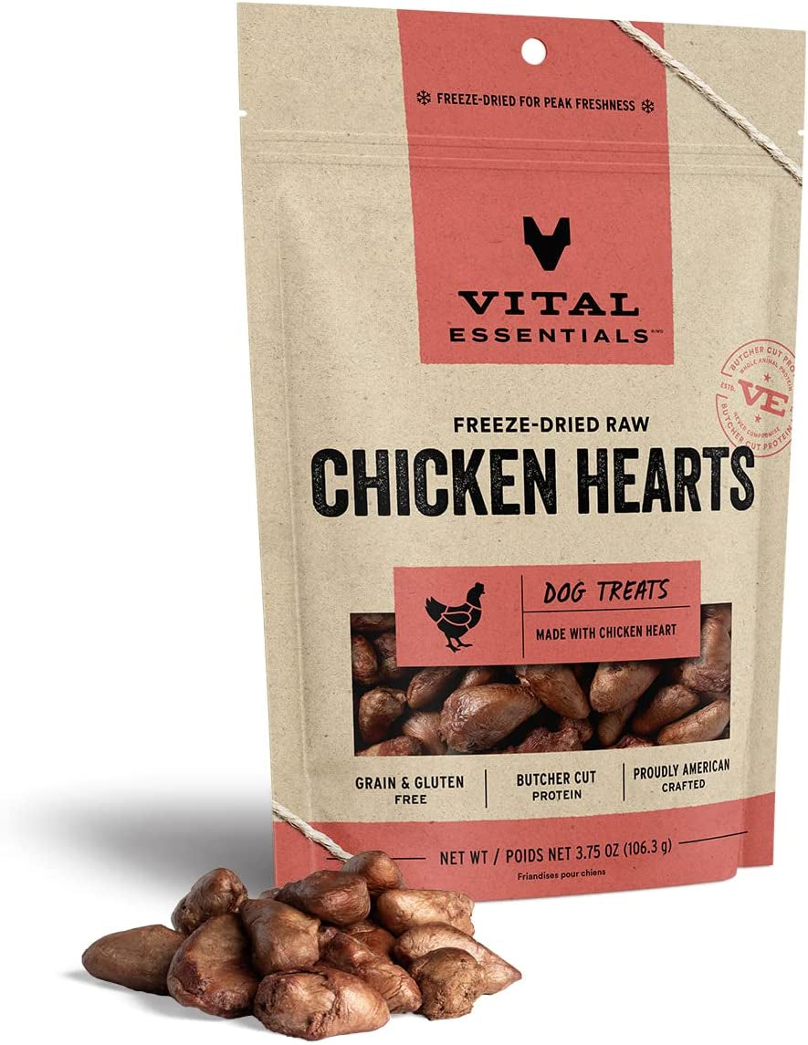 Vital Essentials Freeze Dried Raw Single Ingredient Dog Treats, Chicken Hearts, 3.75 Oz