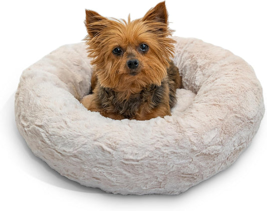 Best Friends by Sheri the Original Calming Donut Cat and Dog Bed in Lux Fur Oyster, Extra Small 18"