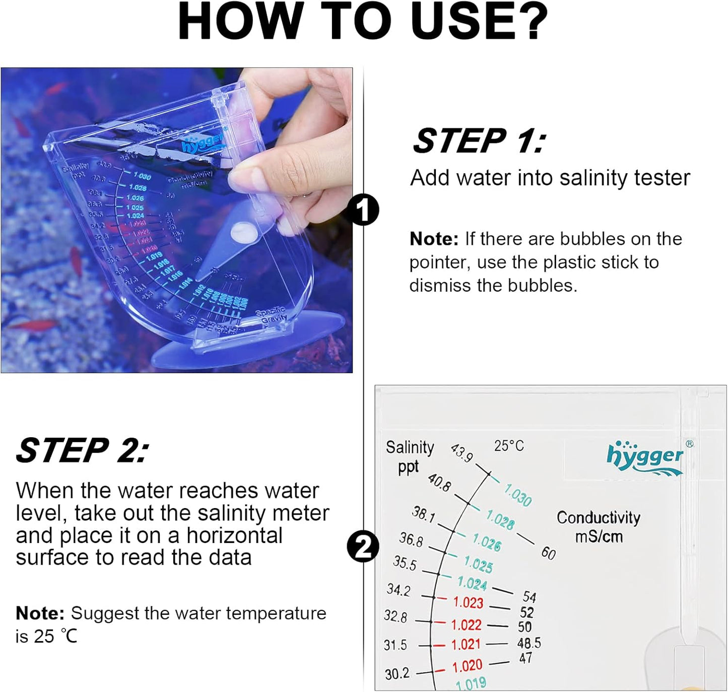 hygger Salinity Tester, Transparent Acrylic Aquarium Hydrometer Sea Specific Gravity Test Salinity Meter for Fish Tank Pond Water Saltwater Freshwater, Accurate Automatic Hydrometer