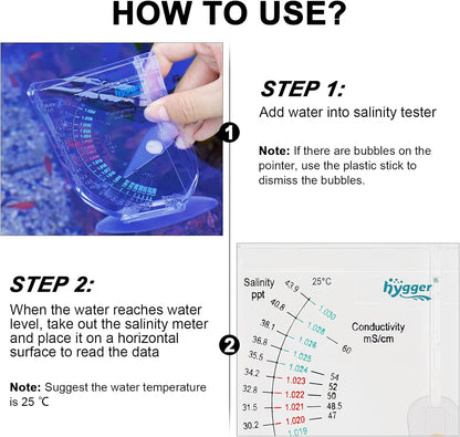 hygger Salinity Tester, Transparent Acrylic Aquarium Hydrometer Sea Specific Gravity Test Salinity Meter for Fish Tank Pond Water Saltwater Freshwater, Accurate Automatic Hydrometer